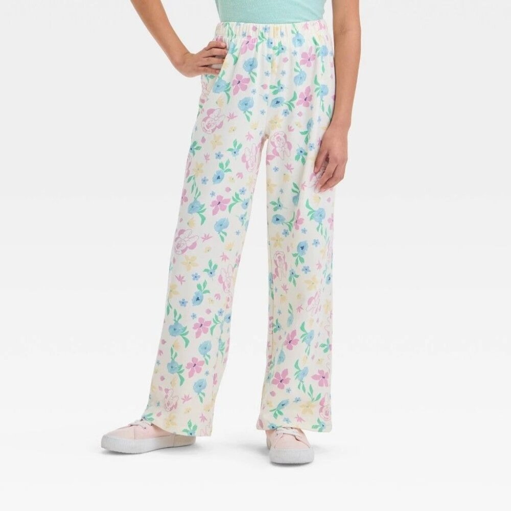 Girls' Minnie Mouse Ditsy Floral Dreamy Fleece Sweatpants - Ivory XL+